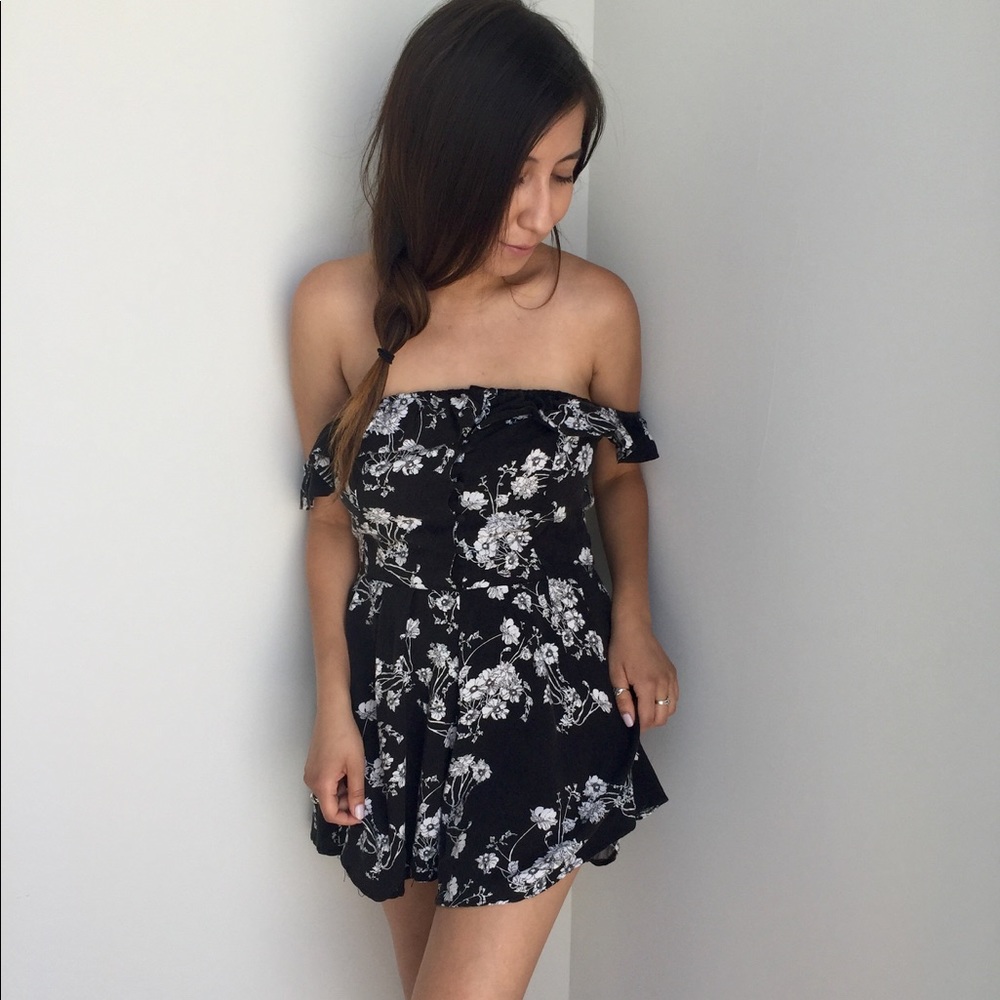 Black and White, Floral Romper